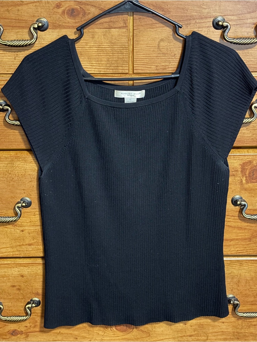 August Silk Black Ribbed Short Sleeve Scoop Neck Top